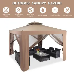 Costway 3m x 3m Outdoor Gazebo Pavilion Canopy Tent with Zipped Mesh Side Wall