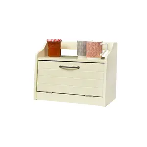 Minack Buttermilk / Cream Wooden Bread Bin, Worktop Storage Box with Shelf