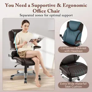 Costway Executive Office Chair PU Leather Computer Desk Ergonomic Chair W/ Rock Function