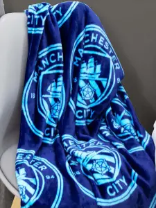 Manchester City FC Crest Soft Fleece Blanket, Throw Blue