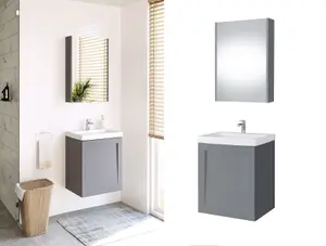 Bathroom Cabinets Set Vanity Unit Sink Wall Basin 500 Mirror Lacquered Grey Avir