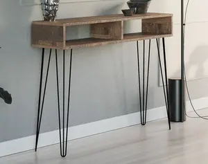 Console Table Hallway Slim Desk Industrial Metal Hairpin Legs Loft Oak Effect MR