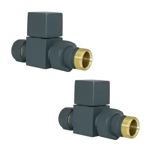 Rinse Bathrooms 15mm Pair of Straight Towel Rail Radiator Valves Square Anthracite