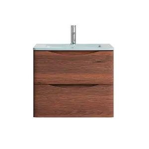 Eden 600mm Wall Hung Vanity Unit in Redwood & White Glass Basin