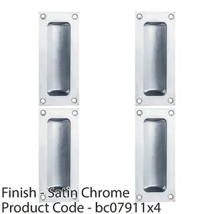 4 PACK - Recessed Sliding Door Flush Pull 102mm x 45mm 10.5mm Depth Satin Chrome