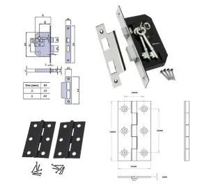 Ashford Door Handle Key Lock Scroll Lever - Matt Black Chrome Key Lock Hinge Pack