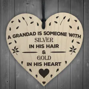 Gift For Grandad, Father Day Gift For Grandad, Golden Heart, Birthday Gift For Grandad Wooden Plaque