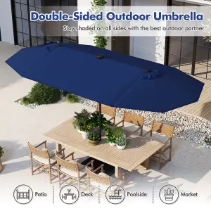 Costway 4M Outdoor Double Sided Parasol Twin Large Patio Umbrella w/ Lights & Base