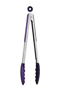 Maison by Premier Zing Stainless Steel and Purple Silicone Tongs