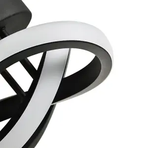 Modern LED Black Ceiling Light with Swirl Thick Metal Strip Creates 1253 Lumens