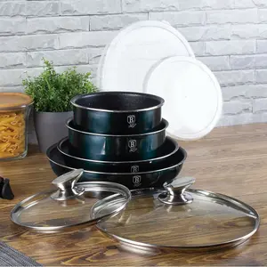 URBNLIVING Height 8.4cm Berlinger Haus 12Pc Aquamarine Space Saving Cookware Set Pots Pans Induction Lids Handle