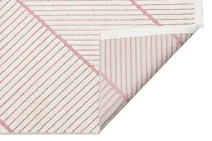 Pink Outdoor Rug, Geometric Striped Stain-Resistant Rug For Patio Decks, 3mm  Modern Outdoor Area Rug-190cm X 290cm