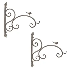 Set of 2 Vintage Style Ornate Scrolled Wall Bracket Outdoor Basket Hanger Garden Hanging Basket Brackets