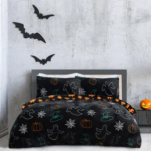 Smart Living Super Soft Halloween Mix Fleece Reversible Duvet Cover with Pillowcase