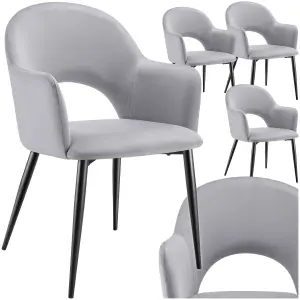 Dining Chair Sachel - padded armchair in velvet look, continuous backrest - light grey