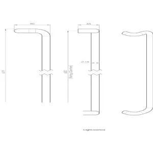 Cranked Door Pull Handle 19mm Dia 600mm Fixing Centres Satin Steel