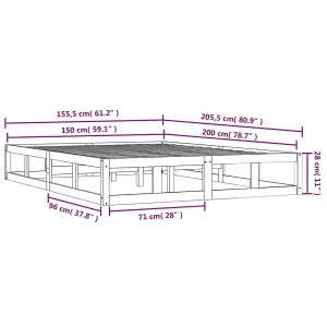 Berkfield Bed Frame Grey 150x200 cm King Size Solid Wood