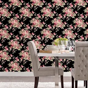 Galerie Abby Rose 4 Black Plum Pink Grand Floral Smooth Wallpaper