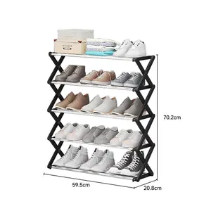 Black 5-Tier Foldable Narrow Space Saving Metal Shoe Rack Shoe Storage for 15 Pairs Shoe Organiser