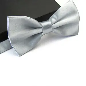 Silver Satin Polyester Bow Tie for Casual & Formal Wear, Wedding Party Accessory