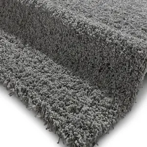 Contemporary Modern Grey Solid Plain Shaggy Rug-133cm (Circle)