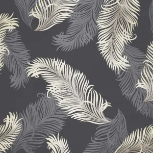 Hoopla Walls Black Feathers Smooth Matt Wallpaper