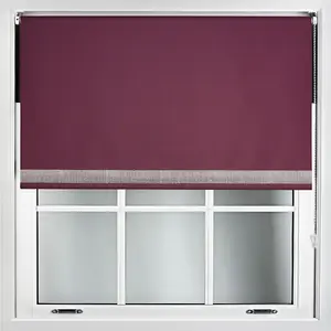 Furnished Diamante Edge Blackout Roller Blinds Made to Measure - Aubergine Blue (W)60cm x (L)210cm