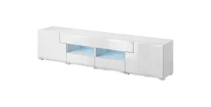 Minimalist Toledo 40 TV Cabinet 208cm - Pure White Gloss: Sleek Storage Solution for Contemporary Living Spaces