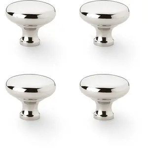 4 PACK - Victorian Round Door Knob - Polished Nickel 38mm - Kitchen Cabinet Pull Handle