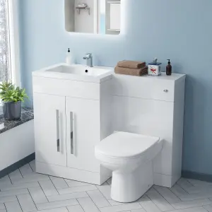 Nes Home 1100mm Left Hand Vanity Sink Basin Unit Back to Wall WC Toilet Bathroom Suite Debra