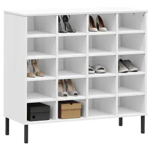 Shoe Rack with Metal Legs White 95x35x86 cm Solid Wood OSLO