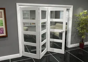 Green & Taylor White Primed Shaker 4 Lite Clear Glass Roomfold Internal Bi-folding Doorset - 2361 x 2060 x 133mm (WxHxT)