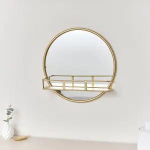 Melody Maison Round Gold Mirror With Shelf - 50cm x 50cm