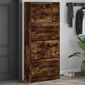 Berkfield Shoe Cabinet with 4 Flip-Drawers Smoked Oak 80x34x187.5 cm