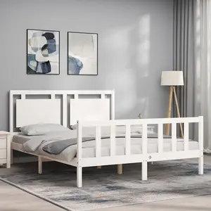 Berkfield Bed Frame with Headboard White King Size Solid Wood