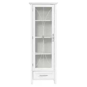 Teamson Home Freestanding Tall Column Bathroom Cabinet with Glass Panelled Door, Bathroom Storage, White