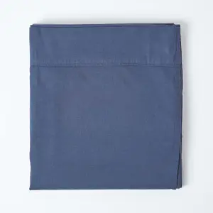 Homescapes Navy Blue Linen Flat Sheet, King