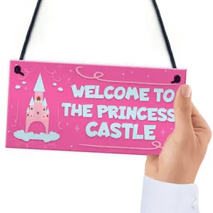 Red Ocean Princess Castle Hanging Plaque Door Playroom Bedroom Sign Gift Baby Girls Fairytale Decor