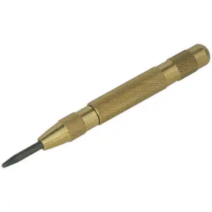 125mm Automatic Centre Punch - Knurled Brass Barrel - Spring Loaded Steel Point