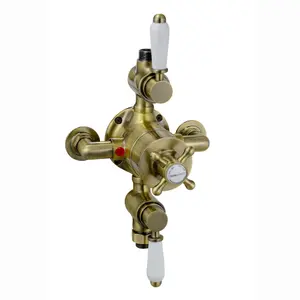 ENKI Downton Antique Brass Traditional 2-Outlet Brass Thermostatic Triple Shower Valve