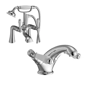 Nes Home Trafford Traditional Bath Filler Shower Mixer & Monobloc Tap Chrome