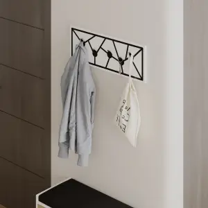 Decortie Modern Trace Wall-Mounted White Hanger with 5 Metal Hooks Entryway, Hallway Bedroom Coat Rack 74.6(W)x1.80(D)x26.6(H)cm