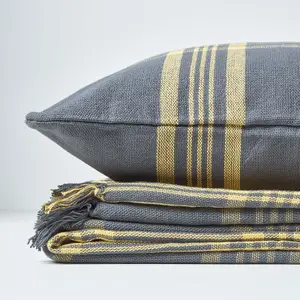 Homescapes Grey & Yellow Tartan Check Sofa and Bed Throw, 150 x 200 cm