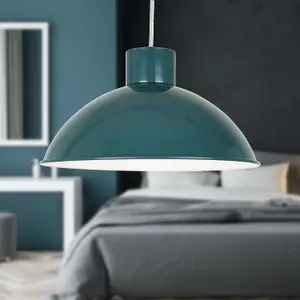 First Choice Lighting Domed Teal Green Easy Fit Metal Pendant Shade