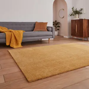 Yellow Plain Shaggy Modern Rug Easy to clean Dining Room-120cm X 170cm