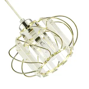 Modern Pendant Lamp Shade with Clear Acrylic Rectangular Prims and Gold Frame