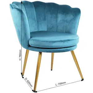 Flora Accent Chair with Petal Back Scallop Armchair in Velvet - Teal