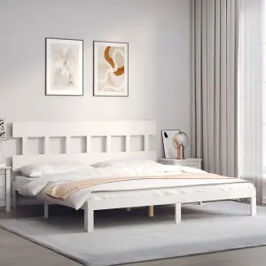 Berkfield Bed Frame with Headboard White Super King Size Solid Wood