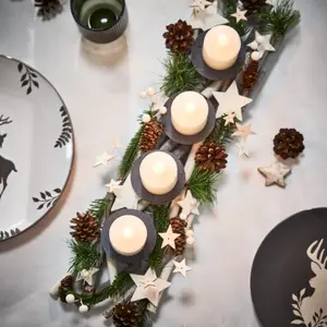 Nordic Pine Four Pillar Centrepiece Christmas Decoration Tealight Holder Candle Holder