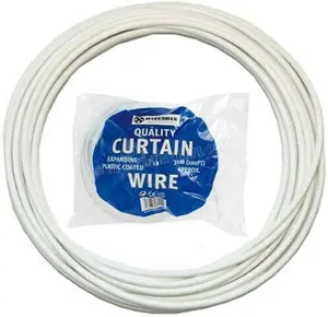 30m White Plastic Coated Curtain Wire Hanging Cord Cable Hook Eye Window Net New